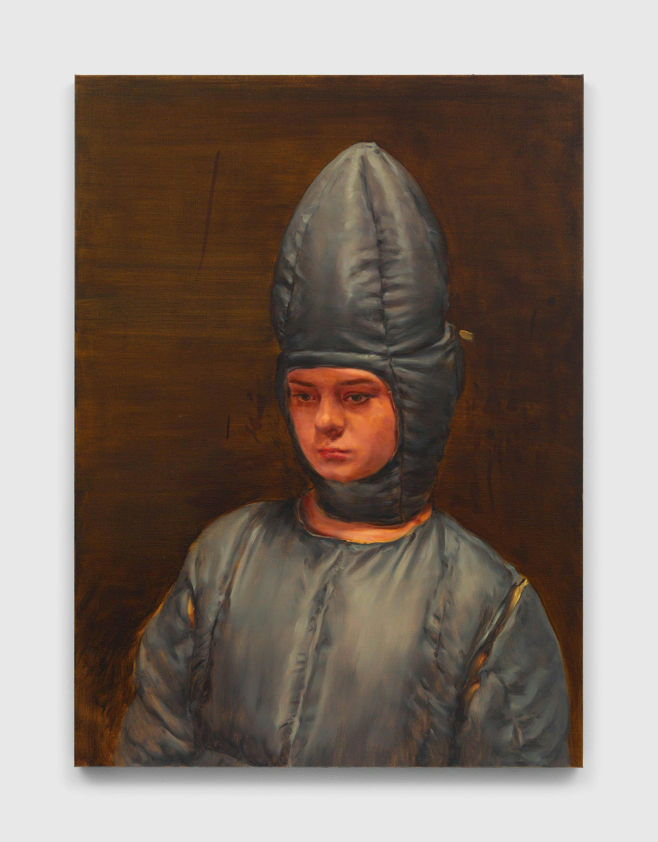 A painting by Michaël Borremans, titled The Pilot,  dated 2021.